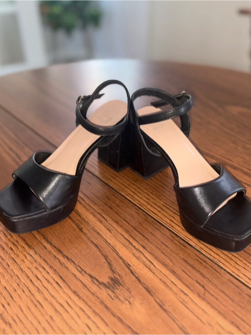 Black Platform Block Heel Sandals with Ankle Strap - Picture 2 of 6